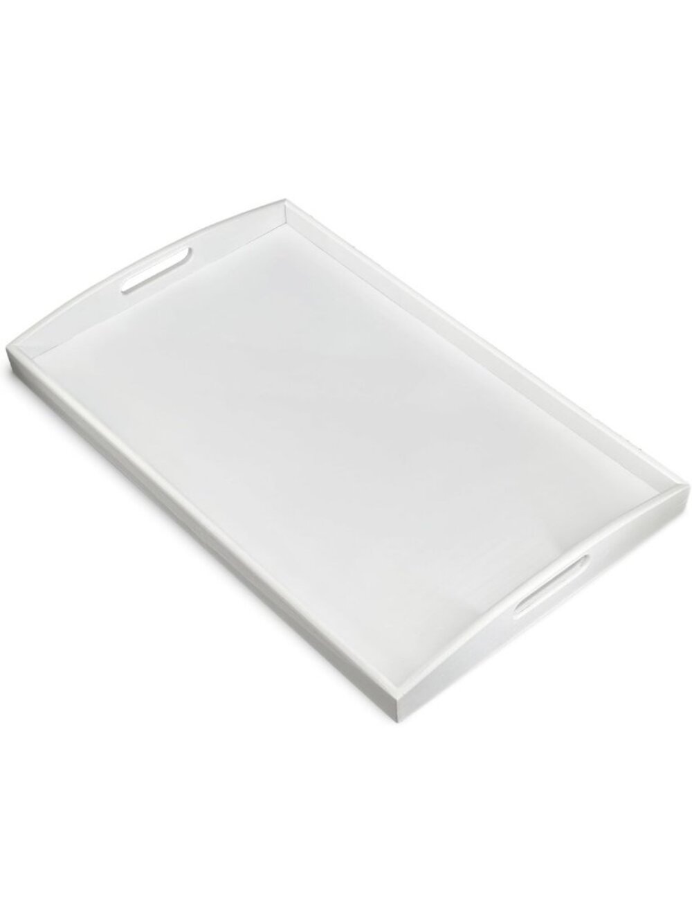 Extra Large White Bamboo Serving Tray with Handles for Food, Drinks, Decor